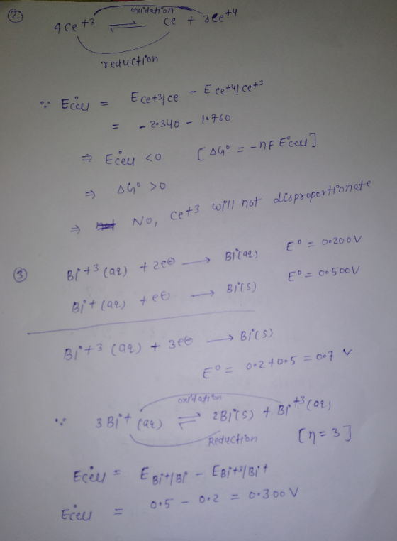 oxidation ce + 3 lety 4ce t3 reduction - Ecetul cet3 Ecet ce = - 20340 - 1.760 Eceu co Cogo = - NF E cell] Ogoso disproportio