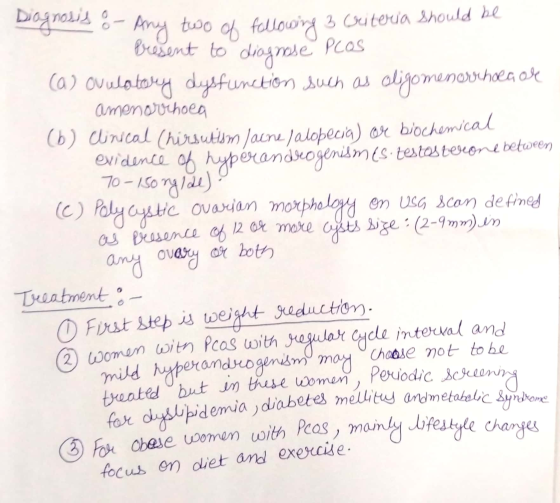 O Diagnoud - Any two of following 3 criteria should be Bresent to diagnose Pcos (a) ovulatory dysfunction such as oligomenorr