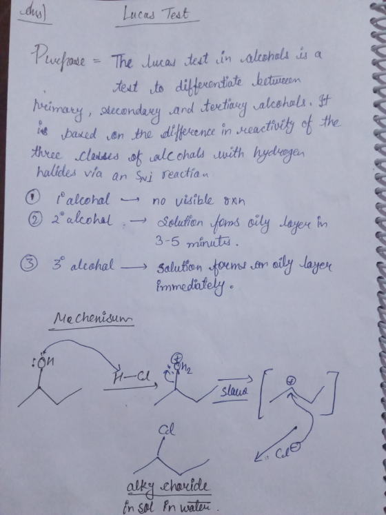dus) Lucas Test Prehrase = The lucas test in alcohols is a .. test to differentiate betweeen. umcey, decondary and teretiwey