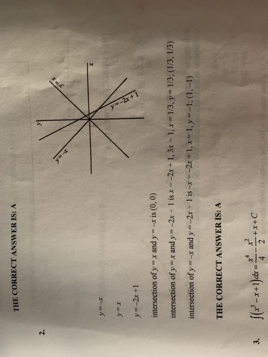 THE CORRECT ANSWER IS: A y=-x y=x -2x + 1 y=-2x +1 intersection of y=x and y=-x is (0,0) intersection of y = x and y = -2x +