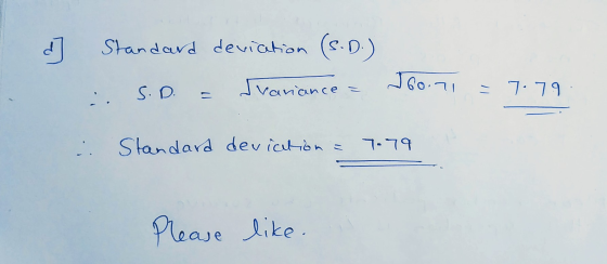 Standard deviation (s.D.) Joon SD Variance = 7.79 . Standard deviation = 7.79 Please like.