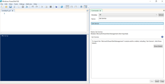Windows PowerhelSE Modues Na Ge Service e Get-Senice Get Service Deitals