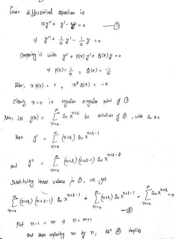 Coven differential equation is ay + y - y=0 y - 1 1 2 =) Y+ 20 2 Comparing it with y + P(x) yt Q(x) y D - P(x) = 1 Q130)
