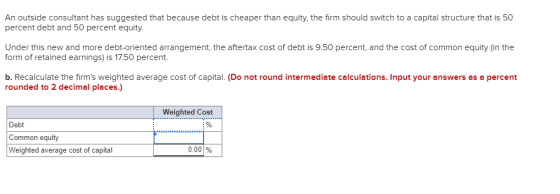 An outside consultant has suggested that because debt is cheaper than equity, the firm should switch to a capital structure t