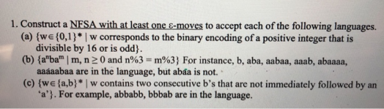1. Construct a NESA with at least one s-moves to accept each of the following languages. (a) (we 10,1)* | w corresponds to th