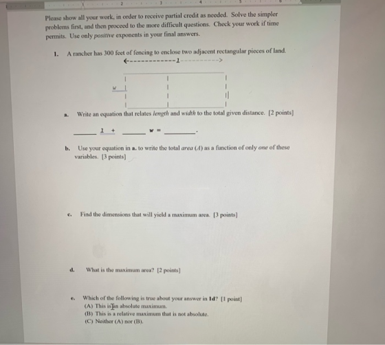 3 Please show all your work, in order to receive partial credit as needed. Solve the simpler problems first, and then proceed