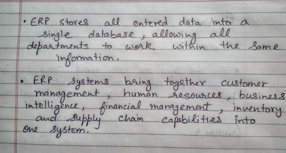ERP storegall entered datas into a single database allovoing all Loithin the eame # ing ormation ing together customer human