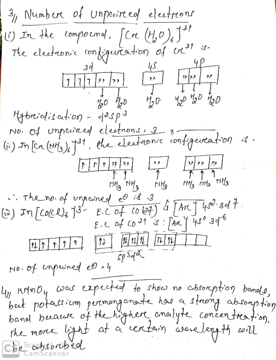 1 3 Number of unpaired electrons - In the compound, (che Holyst - The electronic configureation of west is 42 Gharam XX 460 4