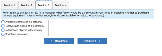 Required 1 Required 2 Required 3 Required 4 Refer again to the data in (1). As a manager, what factor would be paramount in y