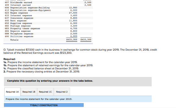 2,500 2,500 407 Dividends earned 409 Interest earned 606 Depreciation expense-Building 612 Depreciation expense-Equipment 623