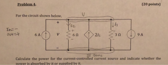 Problem 4 (20 points) For the circuit shown below 6 A 6 2 2i1 3 2 9 A Calculate the power for the current-controlled current