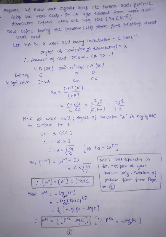 aboct Nou)before boluing tno- problew) ; Let, derive gome hela weak acic , Let HA be a ueak acid having Conteuthahon=C moi L./. degiee at Iowizaheo dixs,ociation Amount ot acid ionized C MolL- CHA] 2 New fon weak acid; degree.叫ionizatena,hy negligible le- ㄨㄍㄑㄧ contest only. Soluhin af ,.len = 흙 (eko Jegc