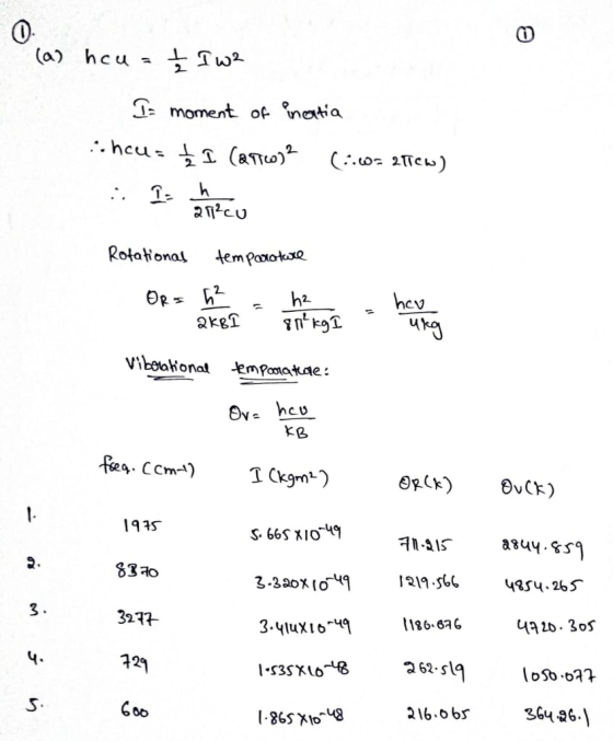 (a) hou = 2 Iw2 It moment of inentia chau: I (2976)2 (:.6=2Tcw) :. Is alicu Rotational temparature Ors hz 2KBI 81 kg 1 Vibora