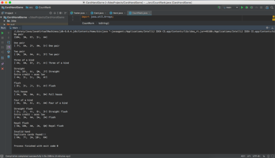 血CardHandGame [-/ldeaProjects/CardHandGamel-,../src/CountRank.java [CardHandGame] src CountRank jxC Project Tester-java Card