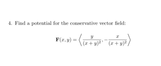 4. Find a potential for the conservative vector field: Fler,y) = (c + m2 te tua)