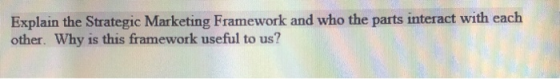 Explain the Strategic Marketing Framework and who the parts interact with each other. Why is this framework useful to us?