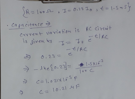 O 23 Current vamahon is RC circt is iveny O, 23 =