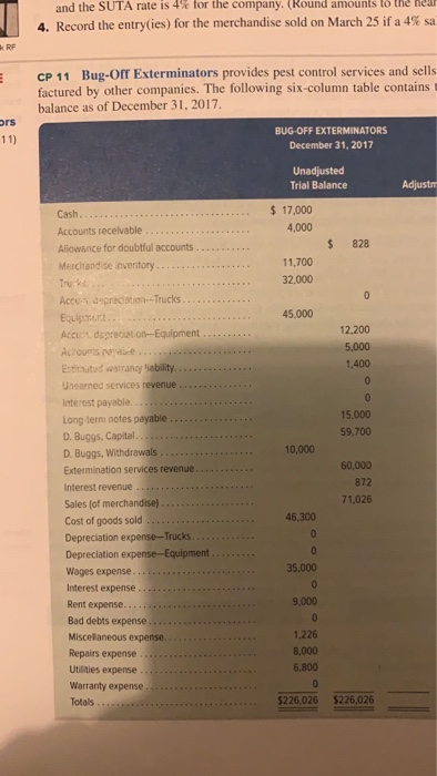 and the SUTA rate is 4% for the company. (Round amounts to the near 4. Record the entry(ies) for the merchandise sold on Marc