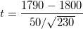 \small t = \frac{1790-1800}{50/\sqrt{230}}