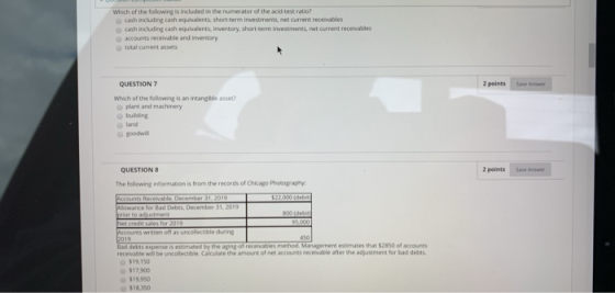 Which of the following is included in the numerator of the acid-test ratio? cash including cash equivalents, short-term inves