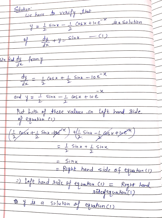 Solutioni we have to verify that y = 1 -X is a solution of dy ty We find du from y 1 Cosxt I Sinu - loe se tl Sinu-l cos atle