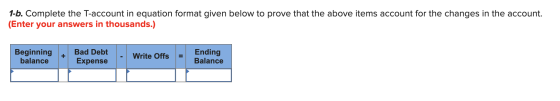 1-b. Complete the T-account in equation format given below to prove that the above items account for the changes in the accou