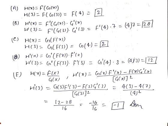 (A) H2= F (G(910) H(3) - FL 613)) FC 4) = 12 (B) H(X) = f(G001). G() H(3) = f(GC31). C (3) = f(4)-7 = (457 = 128] (C) H