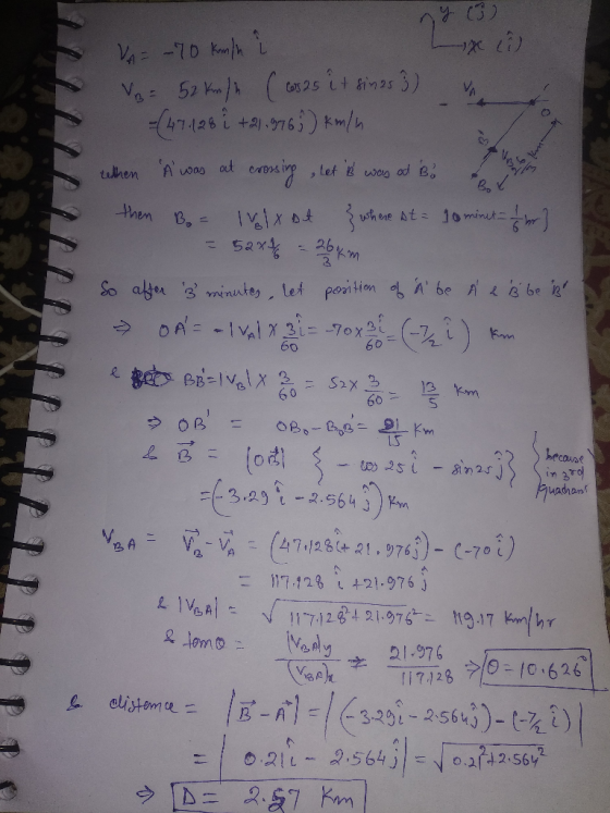 VA = 70 kmh i LXÔ Vo = 52 km/h ( cases it sinas 3) v 471128 i +2) 1976 km/h When A was at crossing let b was od Bo te because