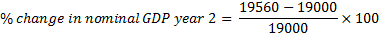 19560 - 19000 % change in nominal GDP year 2 = - 19000 X 100