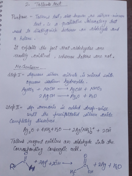 2. Tollems test Purpose - Tollens test, also known as silver-missor test , is a qualitative laboratory test used to distingui