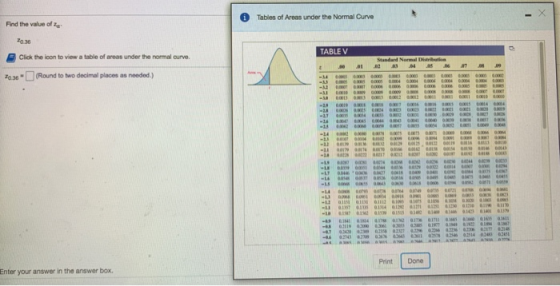 Tables of Areas under the Normal Curve Find the value of a Click the loon to view a table of areas under the normal curve. TA