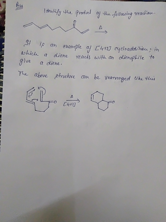 Identify the product of the following reaction. It is an crample as [412] cycloaddition, in which a diene reacts with an dien