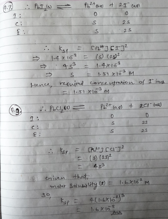 PLa) 2+ Q-73 t2T (ag) 0 2 S 2S :3 .4x163 1S1 10 M Hence, repuired cence utration of I ions 1.51 X10M 453 3 PLC 2+ 2C1 (aa) 2S