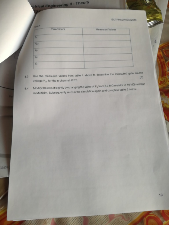 ctrical Engineering II - Theory ECTPRA2/102/0/2019 Parameters Measured Values 4.3 Use the measured values from table 4 above