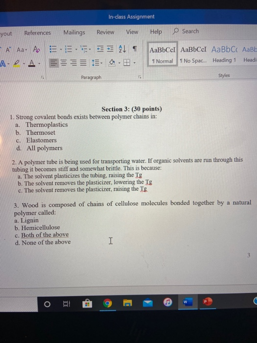 In-class Assignment wyout References Mailings Review View Help Search E A Aa A APA- E ES AL . AaBbCI AaBbCcI AaBb C AaBt- 1 N