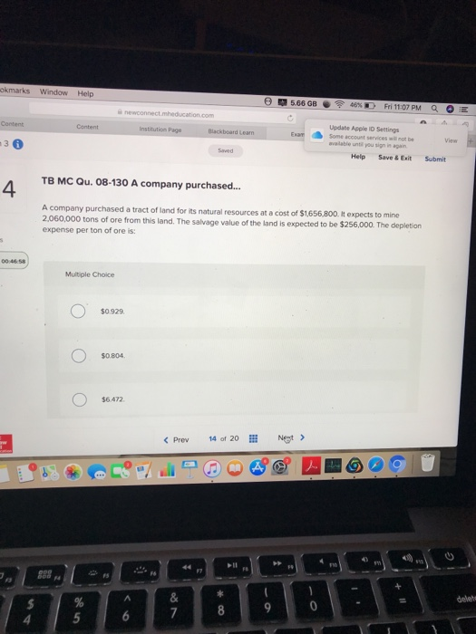 okmarks Window Help 5.66 GB 46% Fri 11:07 PM Q OE newconnect.mheducation.com Content Update Apple 1D Settings Content Institu
