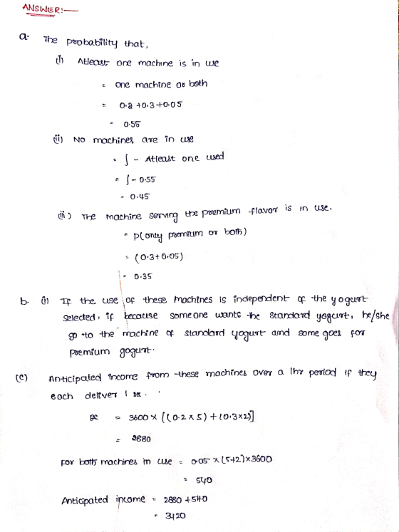 ANSWER! a: The pod bability that, lli Atlecust one machine is in we = one machine oo both = 0.8 +0.3+0.05 - 0.55 C) NO machin
