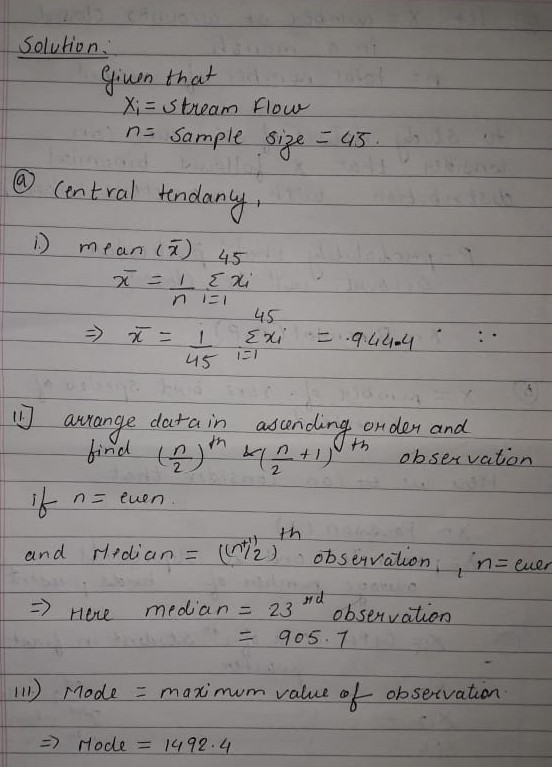 Soluhon wn thc n- Sampl ntra t)mt an ) 45 nに1 に! 1l range dota in asuending on dler and tわ observaton 2 2 median-23-..obserwation 二 905.1 Here H 111) Mode -maximum valut。는 observation rtocle 1492-4