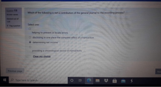 Question 11 Answer saved Which of the following is not a contribution of the general journal to the recording process? Marked