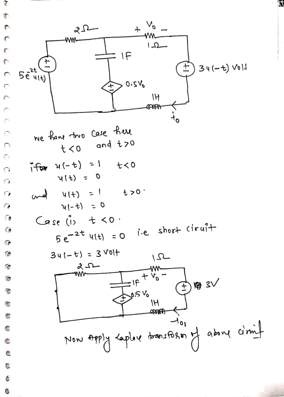 T Vo 2-2 + w wm If It c5ē uit) LC LE CCCC _2t ti 341-t) volt O.Svo IH io we have two case here and to to = 0 i fos u(-t) - 1