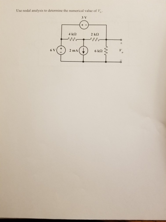 Use nodal analysis to determine the numerical value of V.. 4 kl 2k12 6V (+) 2 ma okaz