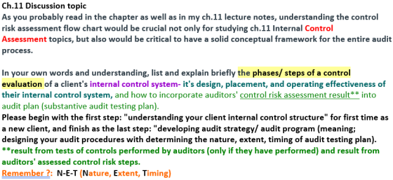 Ch.11 Discussion topic As you probably read in the chapter as well as in my ch.11 lecture notes, understanding the control ri