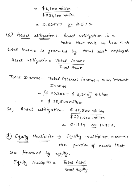 z $6,100 million $ 237,600 million z 0.02567 or 2.57% (C) Asset utilization - Asset utilization is a batio that tells us how