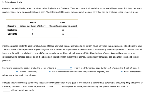 3. Gains from trade Consider two neighboring island countries called Euphoria and Contente. They each have 4 million labor ho