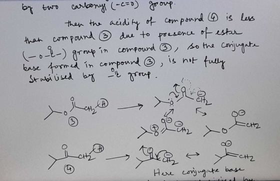 by two carbonys (-c=0) group then the acidity of compound 6 is less that compound ③ due to presence of ester (-0-4-) group in