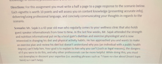 CUCCHI PC Directions: For this assignment you must write a half a page to a page response to the scenario below. Each vignett