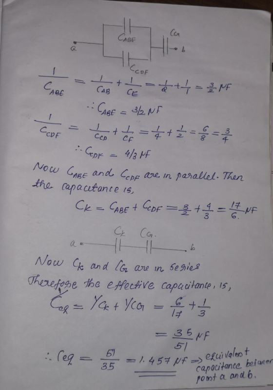CAGE COF Con = Cave+ -+- 3M . .. CARE = 3/NF Coor = + 2 = 4 + 2 = 0 = 2 2 2 Copf = 4/3 NF Now CARE and Cope are in parallel.