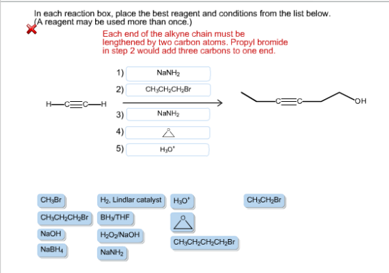 In each reaction box, place the best reagent and conditions from the list below. A reagent may be used more than once.) Each
