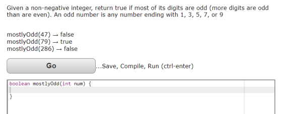 Given a non-negative integer, return true if most of its digits are odd (more digits are odd than are even). An odd number is