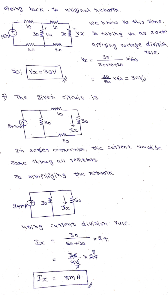 Going back original network. t 30 30 va VX ISOV we know va this time. so taking va as soure applying voltage division M 20 20